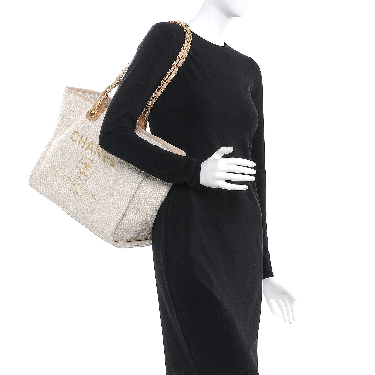 Chanel Canvas Large Deauville Tote Light Beige 2 of 8