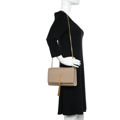 Saint Laurent Calfskin Crocodile Embossed Medium Classic Monogram Kate Tassel Satchel Dark Beige 2 of 12