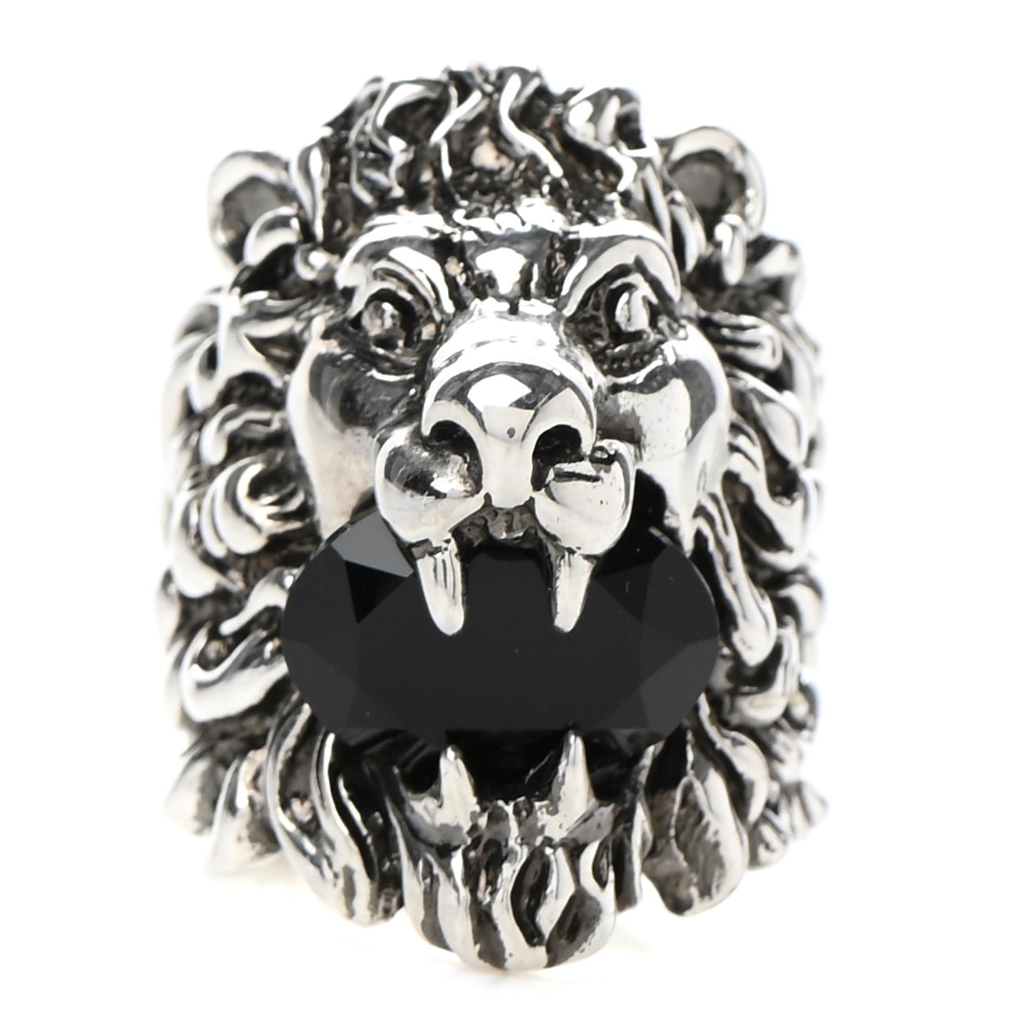 Metal Crystal Lion Head Ring 16 7.5 Black Aged Silver