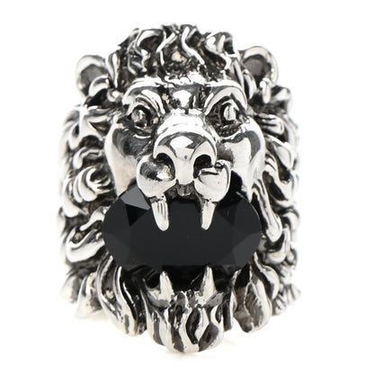 Gucci Metal Crystal Lion Head Ring 16 7.5 Black Aged Silver 1 of 7