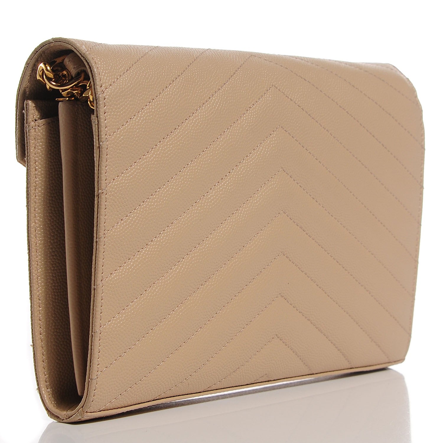 Saint Laurent Grain De Poudre Matelasse Chevron Monogram Chain Wallet Powder 3 of 8