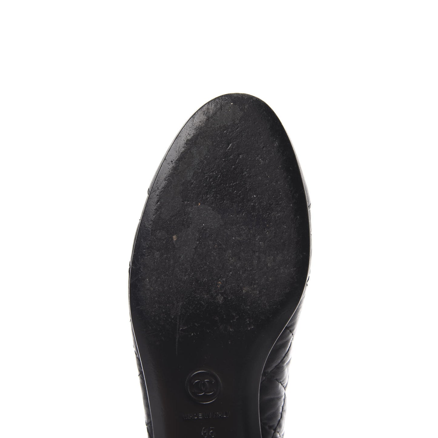 Aged Calfskin Quilted Cap Toe Ballerina Flats 35 Black