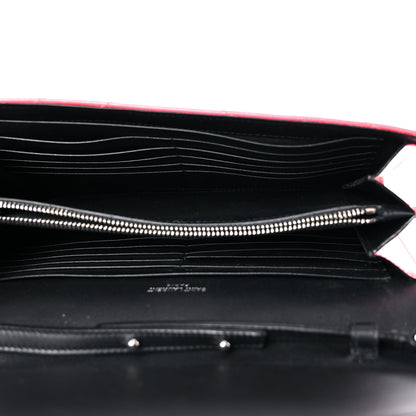 Saint Laurent Patent Grain De Poudre Matelasse Chevron Monogram Chain Wallet Neon Pink 5 of 13