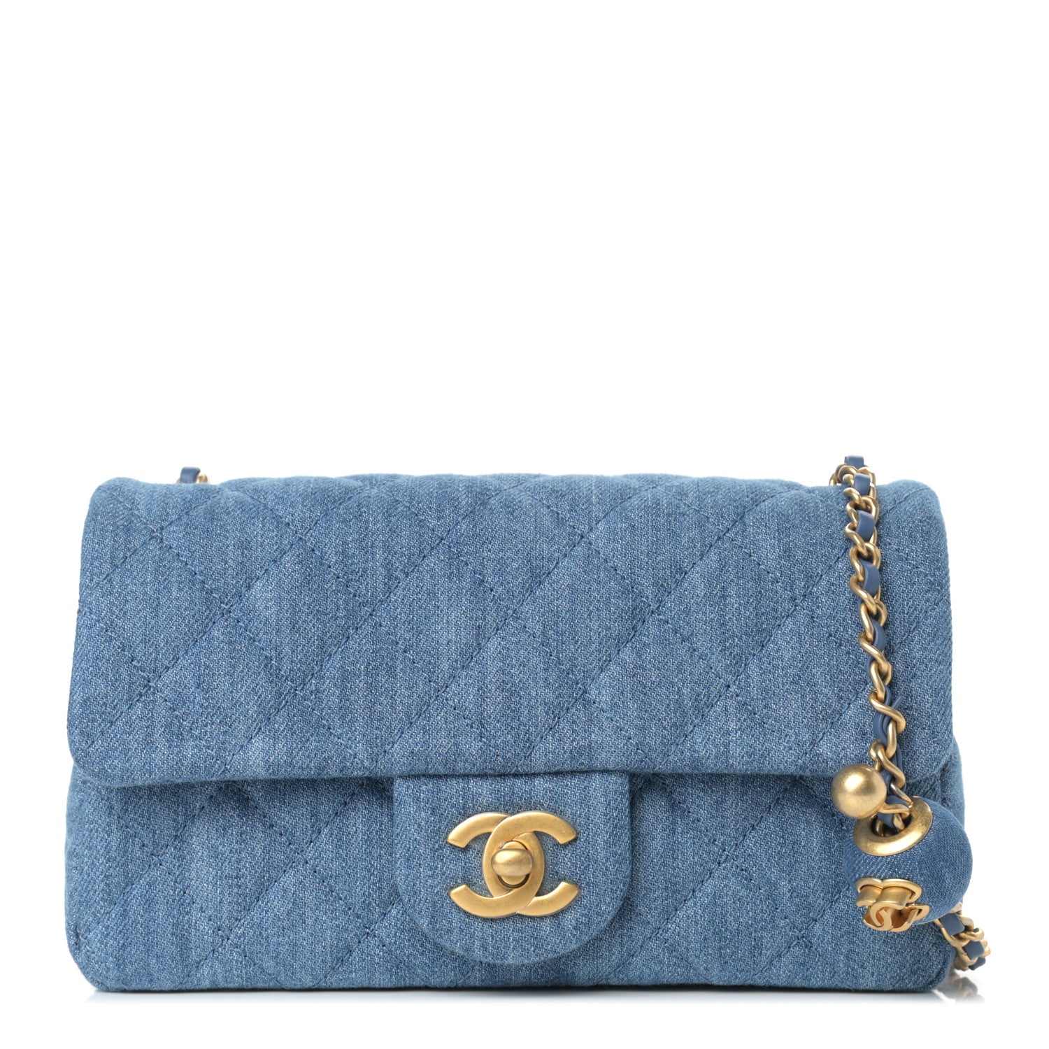Chanel Denim Quilted Mini Pearl Crush Rectangular Flap Blue 1 of 9