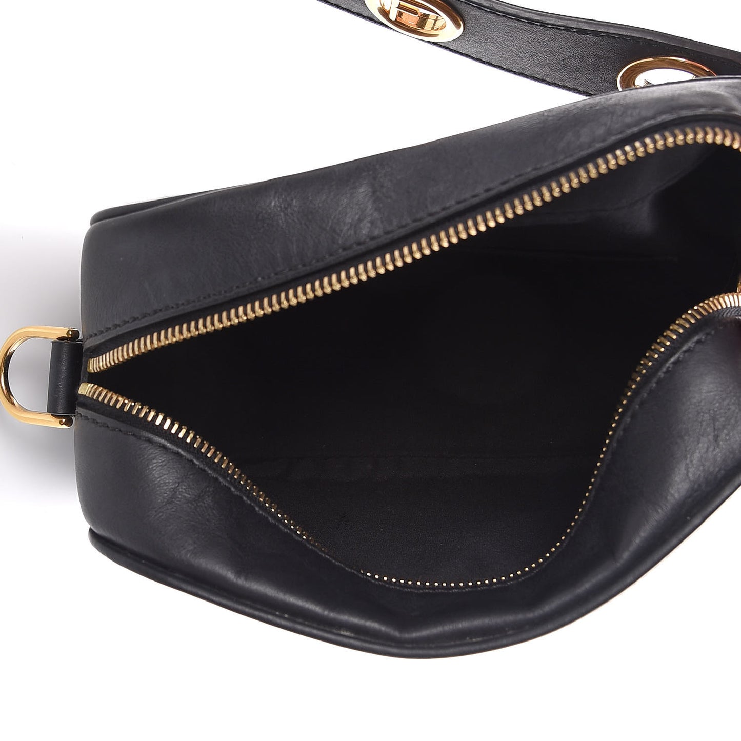 Glazed Fabric Vitello Century F is Fendi FF 1974 Stamp Patch Camera Case Mogano Panna Black
