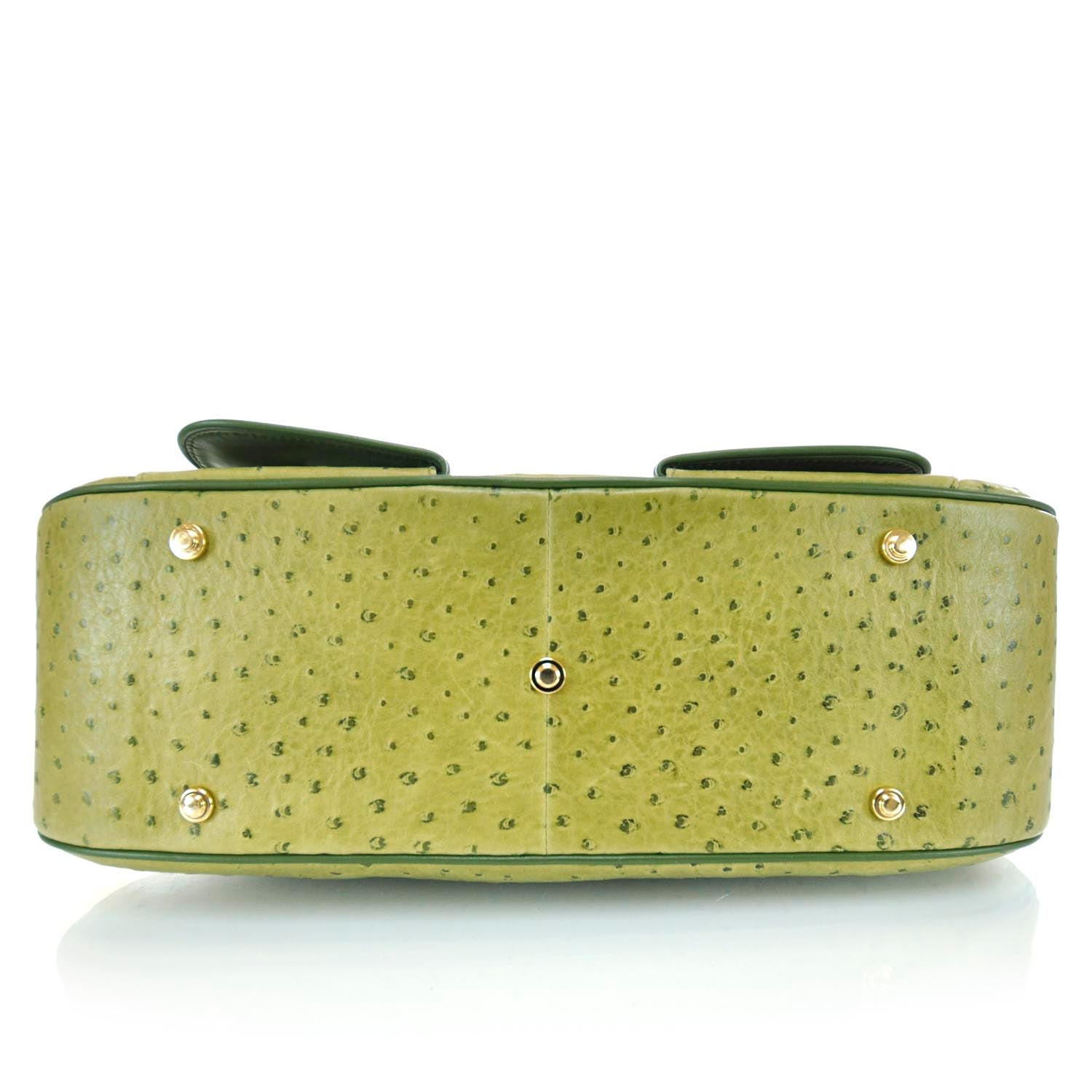 Christian Dior Ostrich Saddle Bowler Green 5 of 12