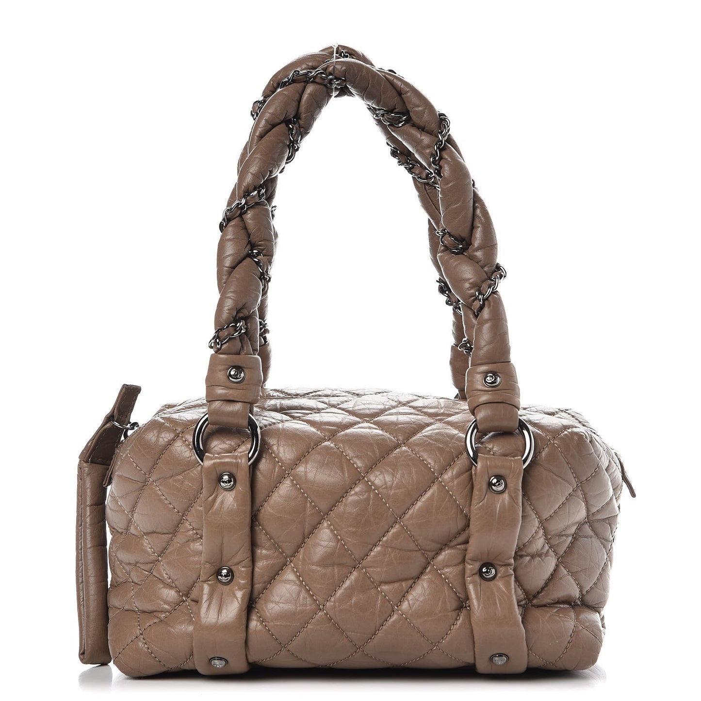 Distressed Lambskin Lady Braid Small Tote Taupe