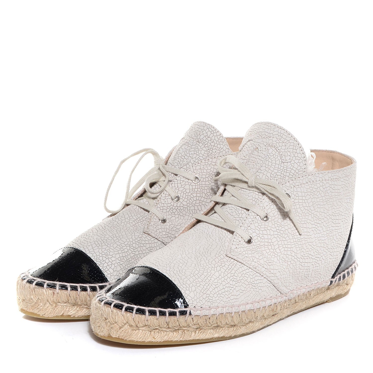 Chanel Crackled Calfskin High Top Espadrilles 41 Beige Black 4 of 20