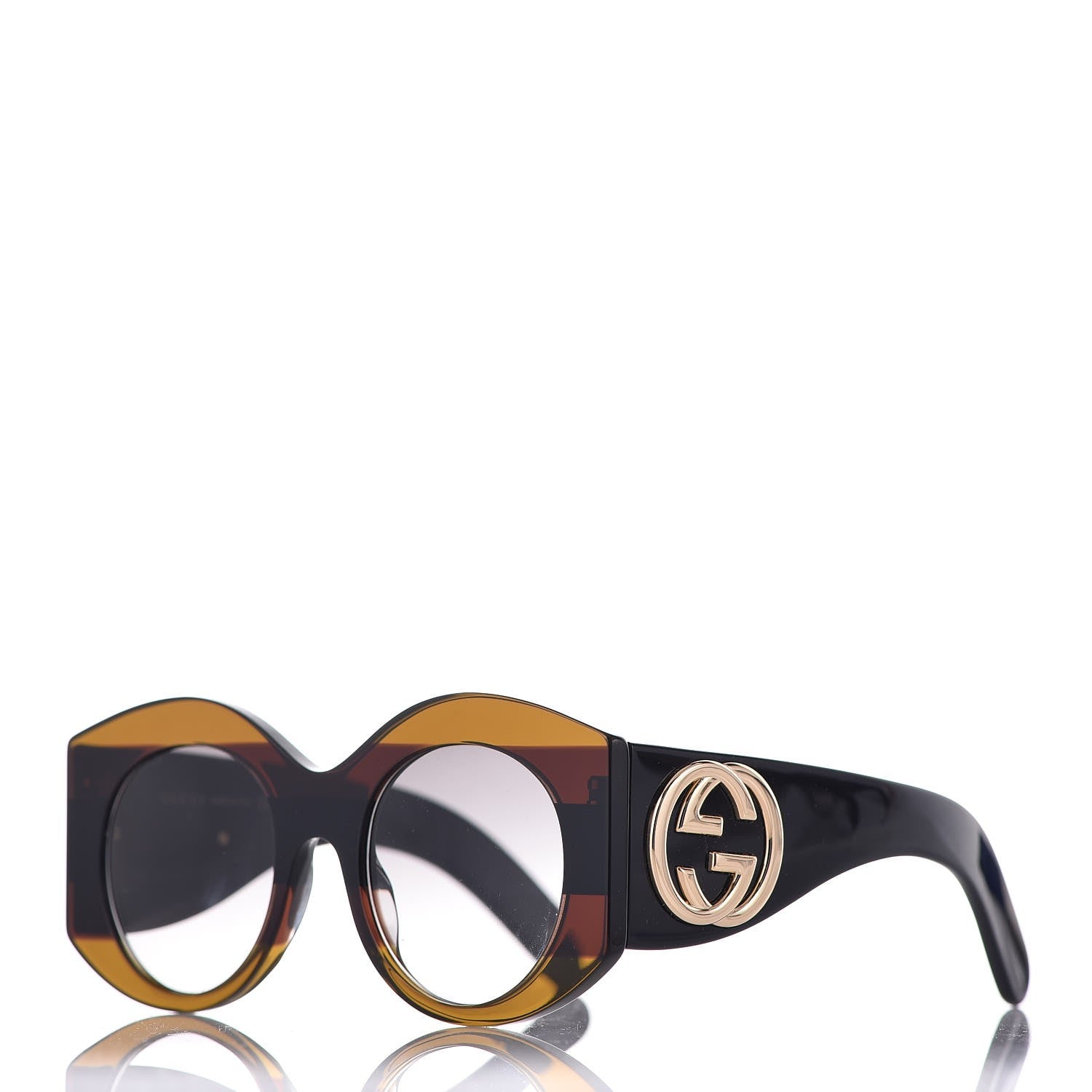 Gucci Acetate Round Frame Sunglasses GG 0177S Brown 1 of 8