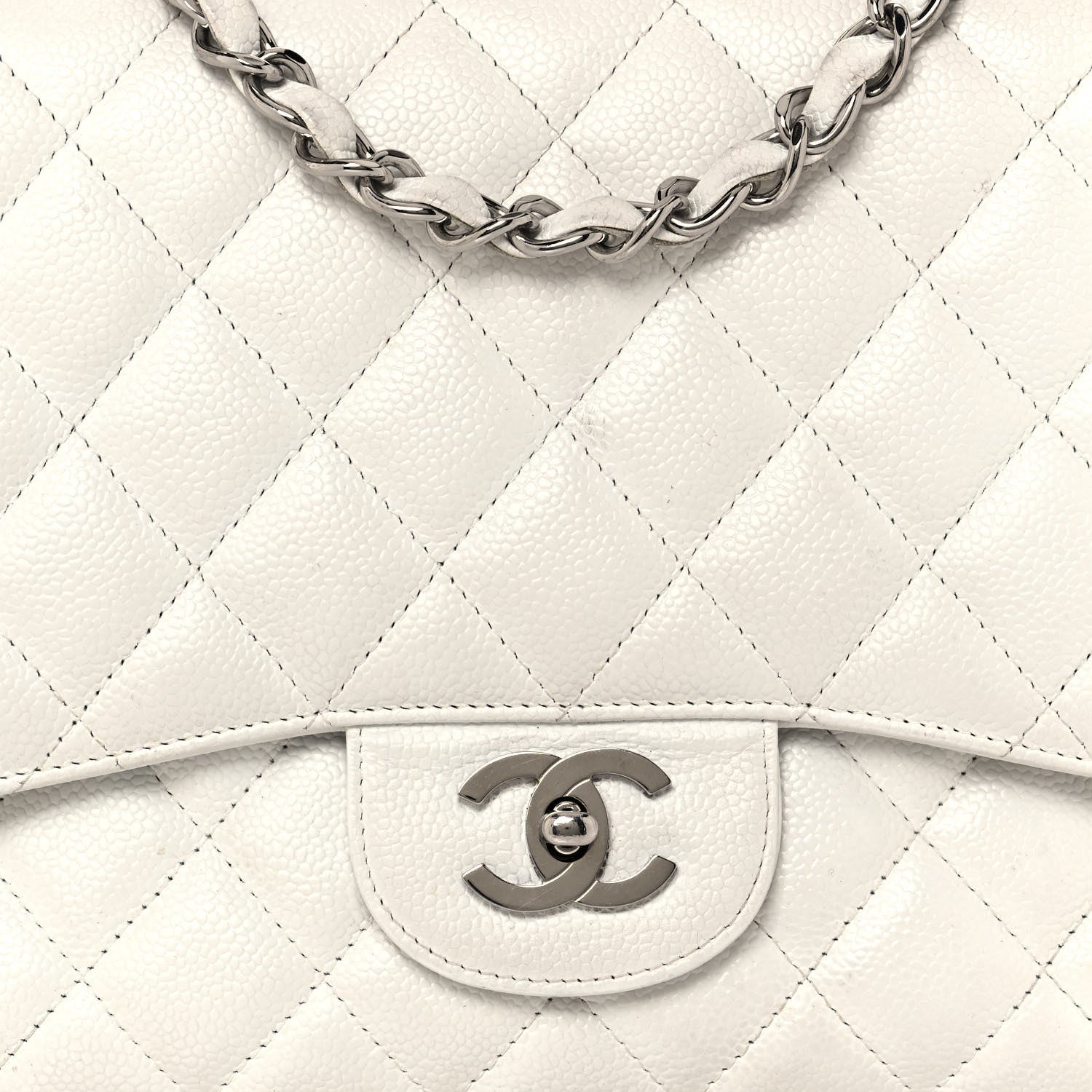 Chanel Caviar Quilted Jumbo Single Flap White 8 of 17