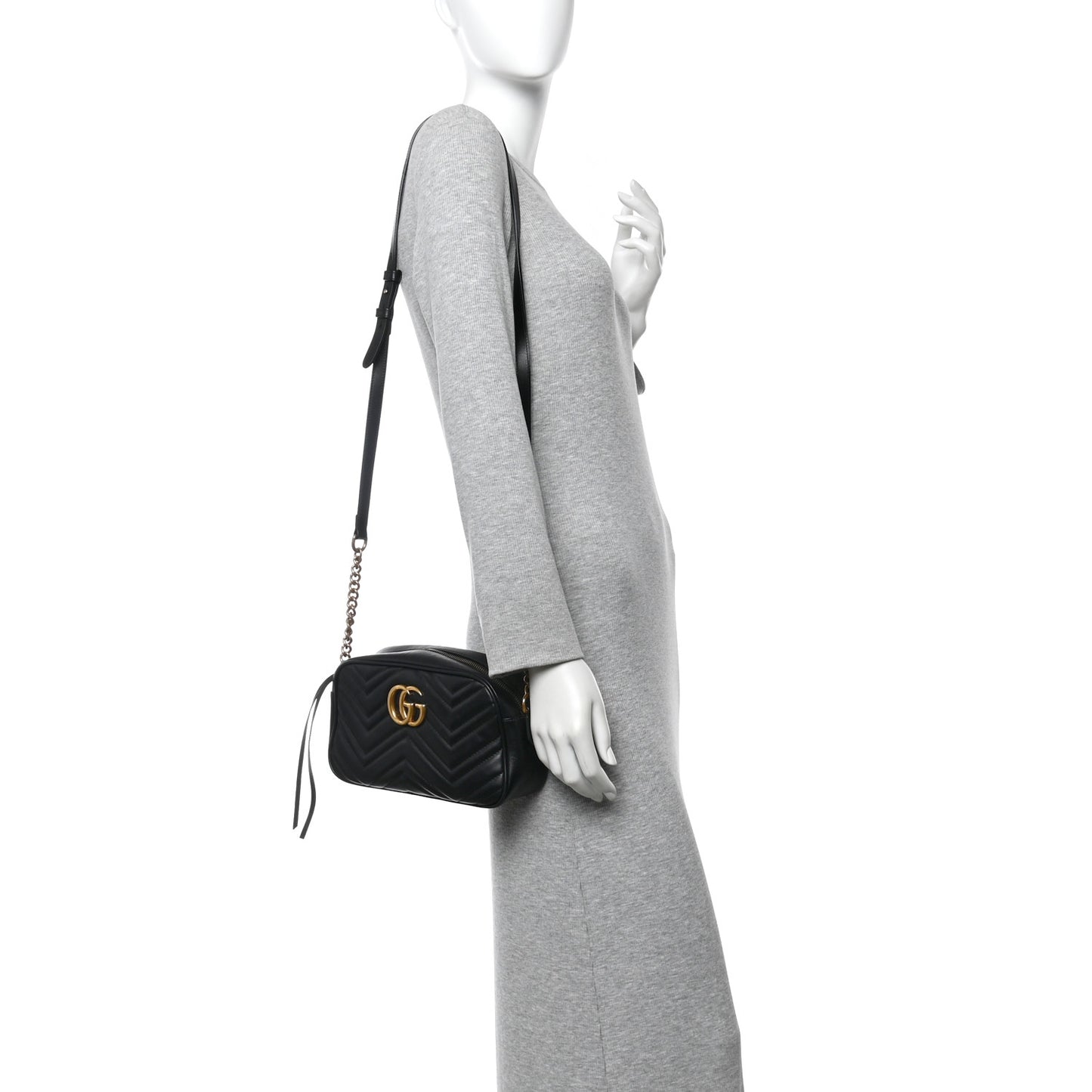 Calfskin Matelasse Small GG Marmont Chain Shoulder Bag Black