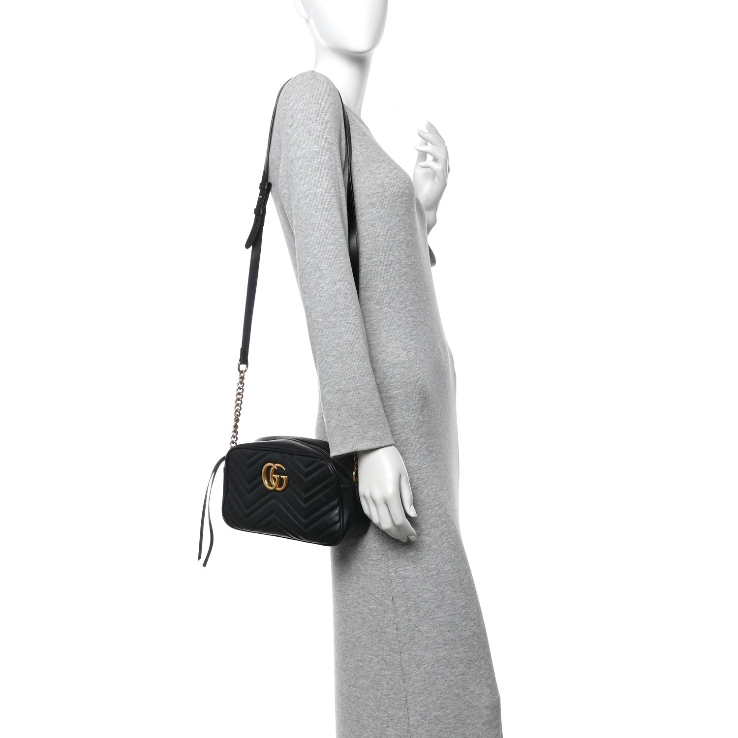 Gucci Calfskin Matelasse Small GG Marmont Chain Shoulder Bag Black 2 of 15