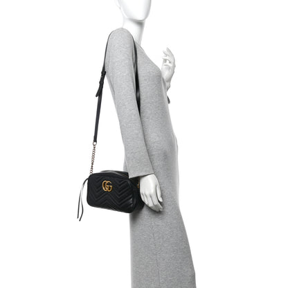Gucci Calfskin Matelasse Small GG Marmont Chain Shoulder Bag Black 2 of 15