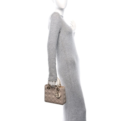 Christian Dior Lambskin Cannage Small Bi-Color Lady Dior Hazelnut White 2 of 10