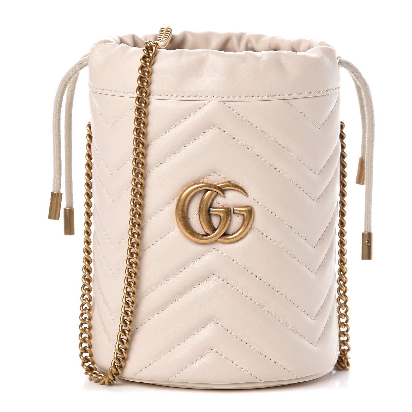 Calfskin Matelasse Mini GG Marmont 2.0 Bucket Bag White