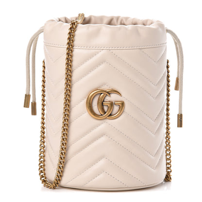 Gucci Calfskin Matelasse Mini GG Marmont 2.0 Bucket Bag White 1 of 9
