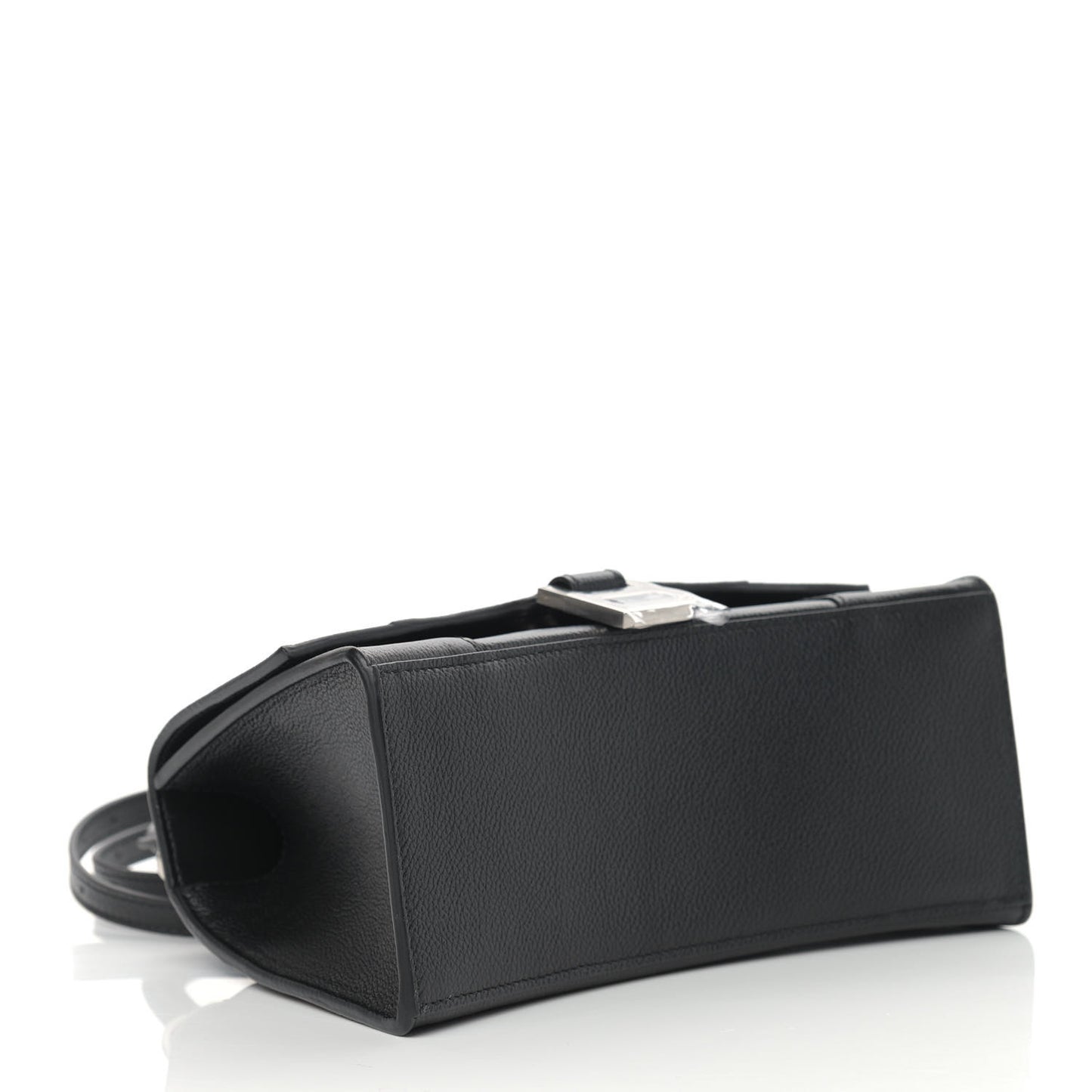 Grained Calfskin Small Hourglass Top Handle Bag Black