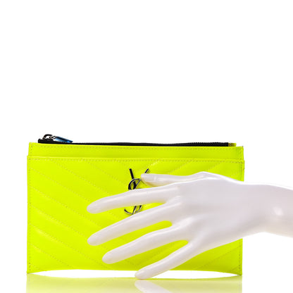 Saint Laurent Patent Grain De Poudre Matelasse Chevron Monogram Bill Pouch Neon Yellow 2 of 9