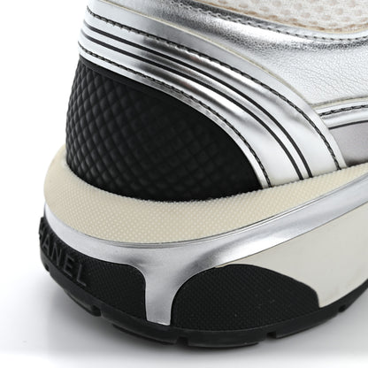 Chanel Fabric Laminated Calfskin Stretch CC Sneakers 37 White Silver 11 of 17