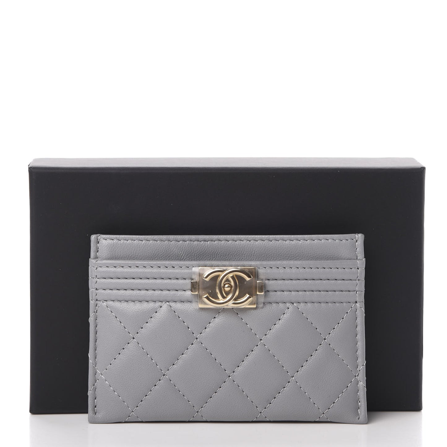 Lambskin Quilted Boy Card Holder Grey