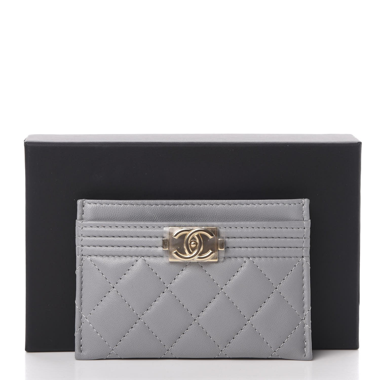 Chanel Lambskin Quilted Boy Card Holder Grey 9 of 9