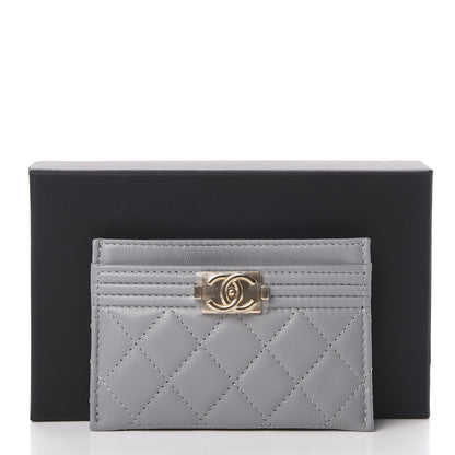 Chanel Lambskin Quilted Boy Card Holder Grey 9 of 9