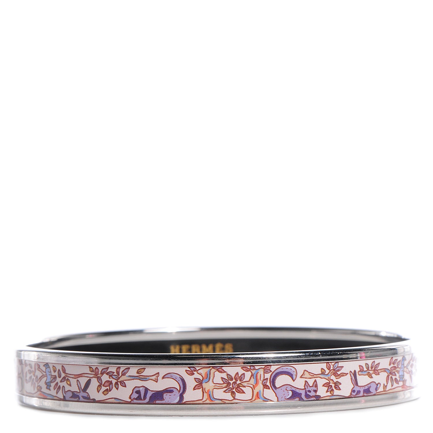 Hermes Enamel Printed Narrow Forest Animals Bracelet 65 Pink 1 of 6