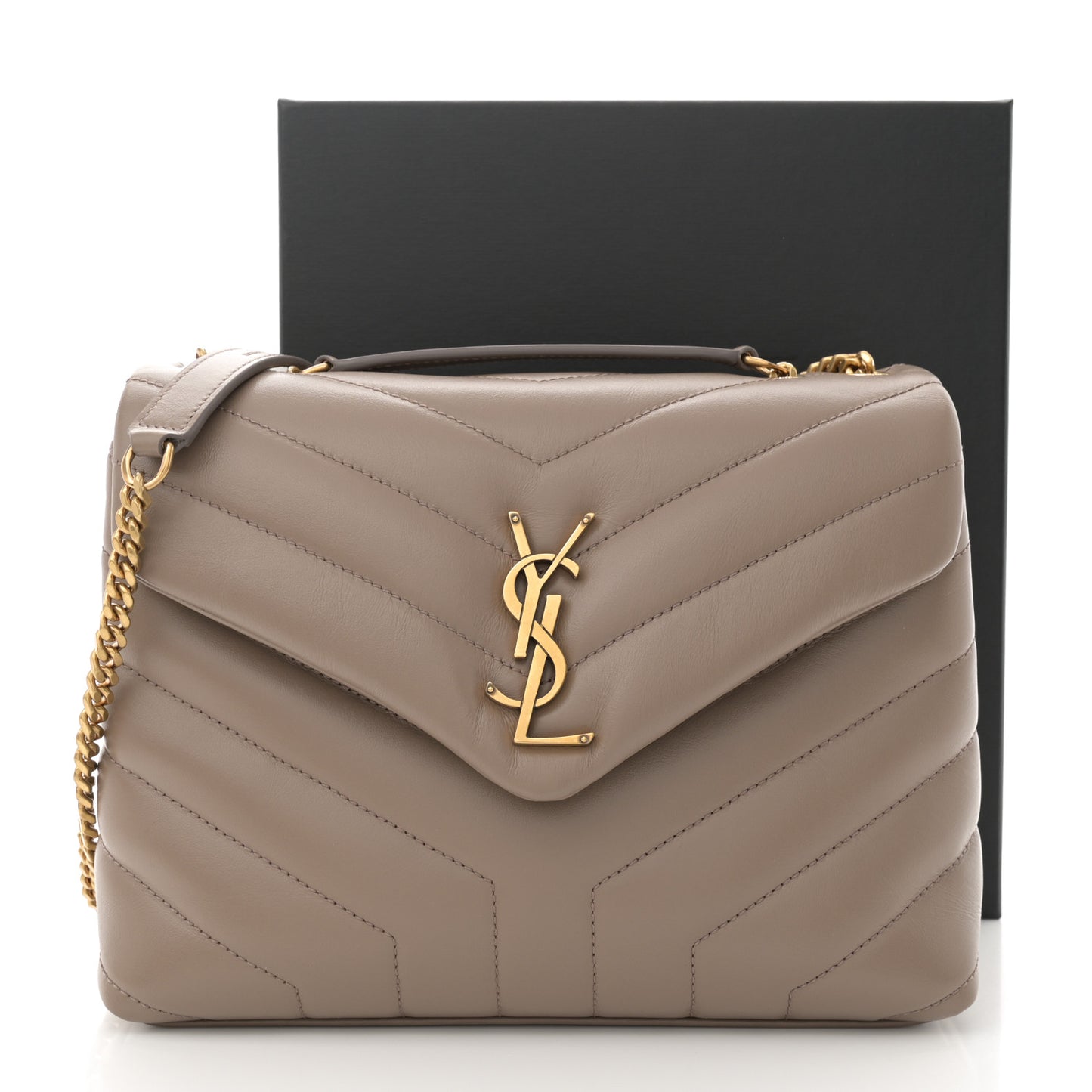 Calfskin Y Quilted Monogram Small Loulou Chain Satchel Taupe