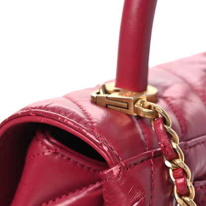 Chanel Aged Calfskin Chevron Quilted Mini Coco Handle Flap Dark Pink 11 of 13