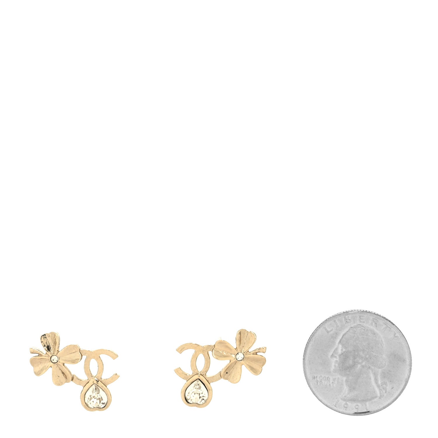 Chanel Crystal Shamrock CC Heart Earrings Gold 2 of 4