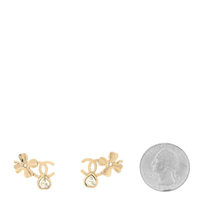 Chanel Crystal Shamrock CC Heart Earrings Gold 2 of 4