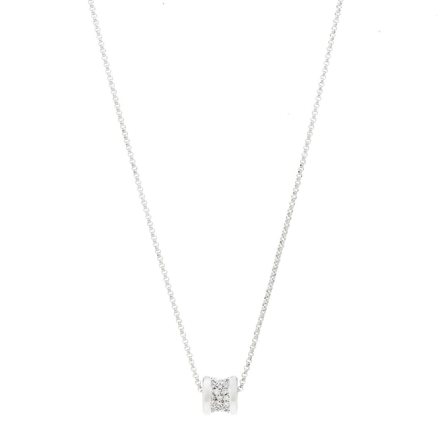 Bulgari 18K White Gold Diamond Small B.Zero1 Pave Pendant Necklace 1 of 7