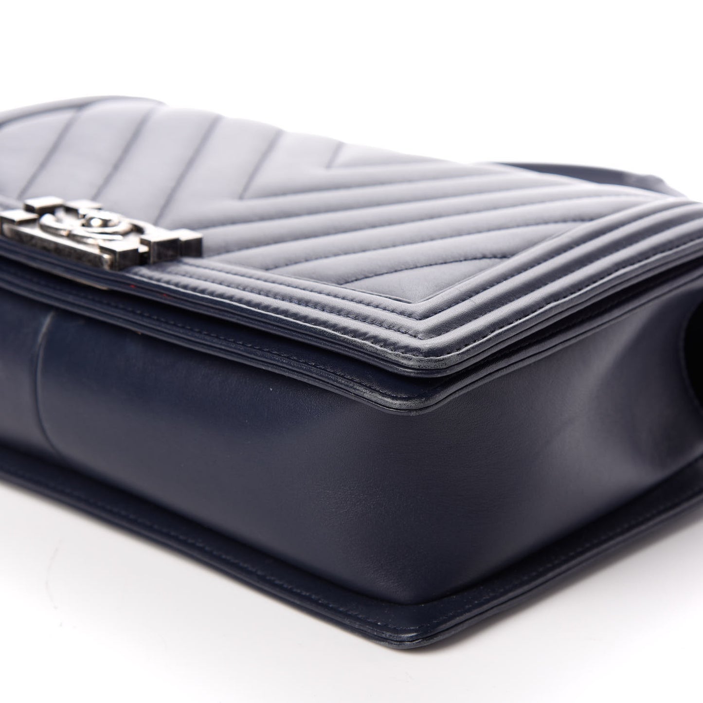 Lambskin Chevron Quilted New Medium Boy Flap Dark Navy Blue