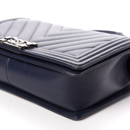 Chanel Lambskin Chevron Quilted New Medium Boy Flap Dark Navy Blue 9 of 12