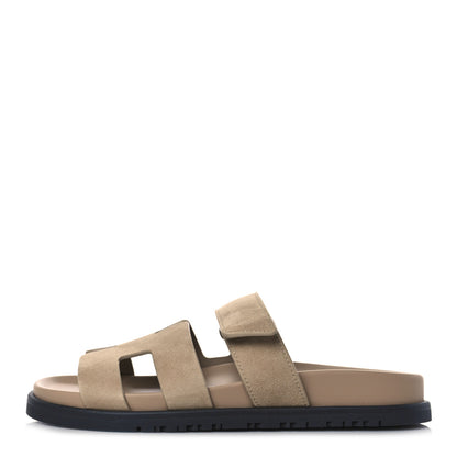 Hermes Suede Goatskin Womens Chypre Sandals 36.5 Beige Argile 1 of 9