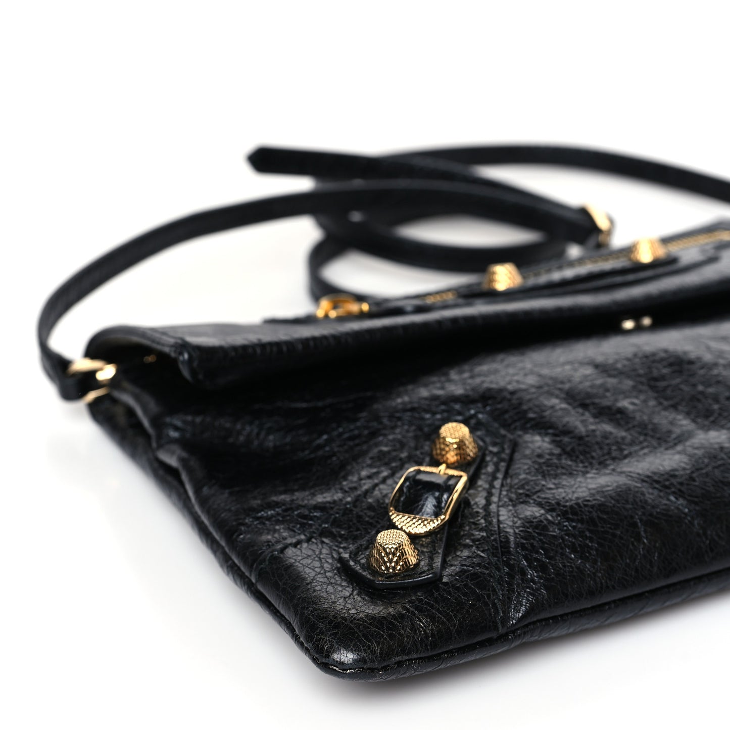 Agneau Giant 12 Gold Hardware Envelope Strap Clutch Black