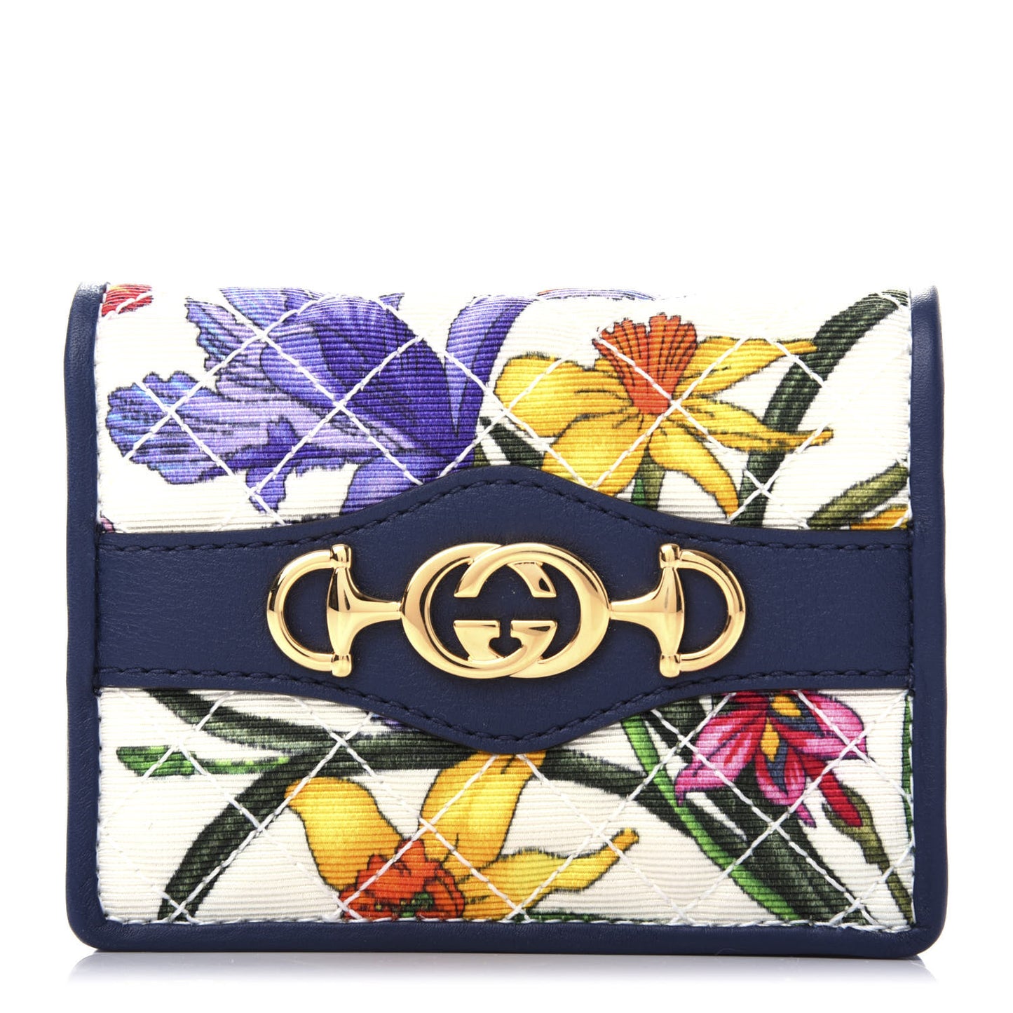 Canvas Flora Floral Trapuntata Zumi Card Case Wallet Great White Multicolor Blue Agata