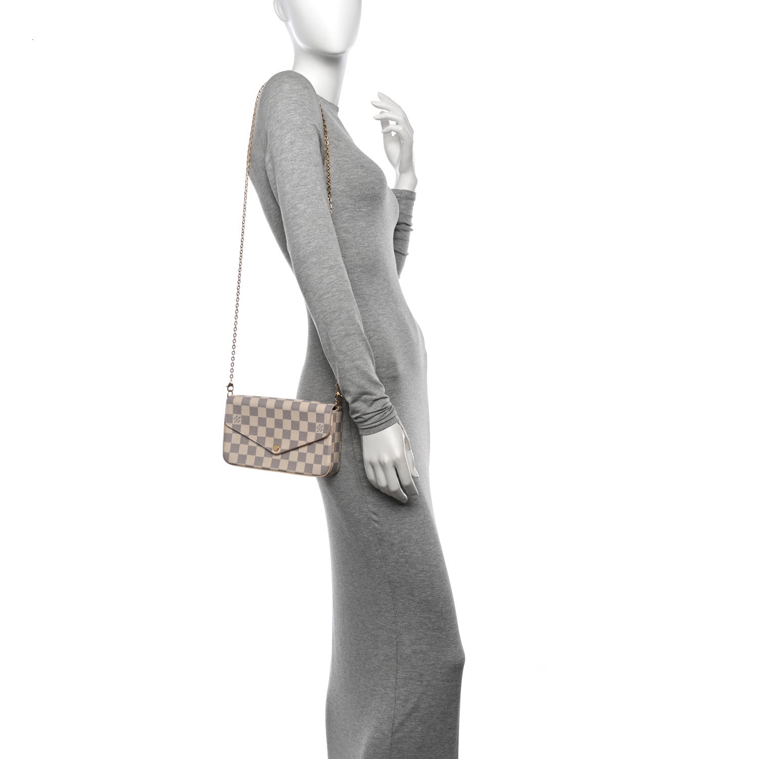 Louis Vuitton Damier Azur Pochette Felicie Chain Wallet Rose Ballerine 2 of 13