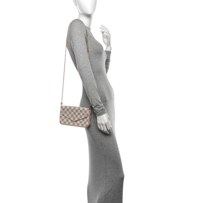Louis Vuitton Damier Azur Pochette Felicie Chain Wallet Rose Ballerine 2 of 13