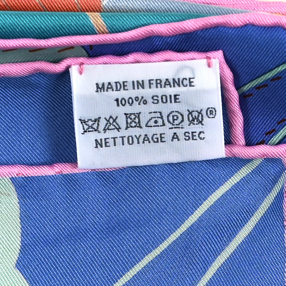 Hermes Silk Bagage a Main Scarf 90  Turquoise Rose Pale Jaune 3 of 5