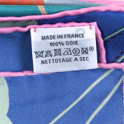 Hermes Silk Bagage a Main Scarf 90  Turquoise Rose Pale Jaune 3 of 5