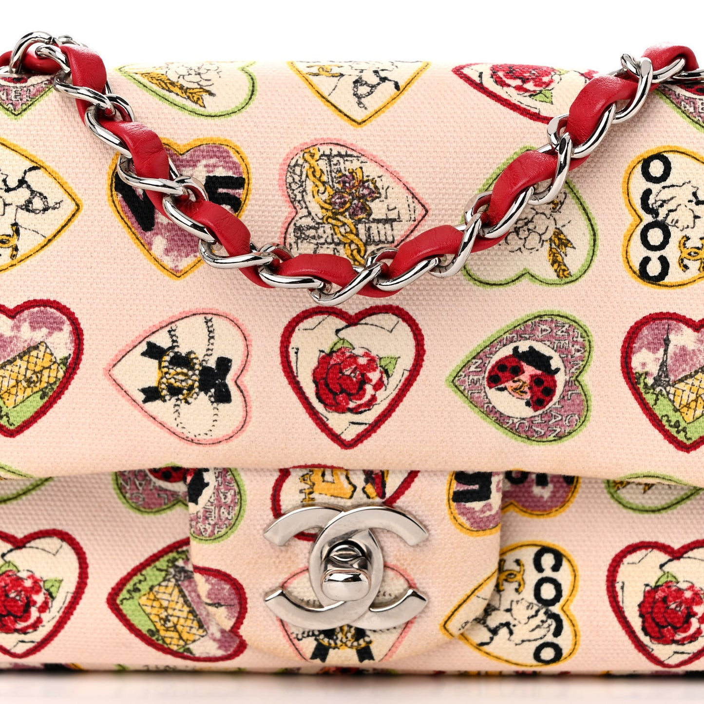 Canvas Coco Hearts Small Flap Bag Pink