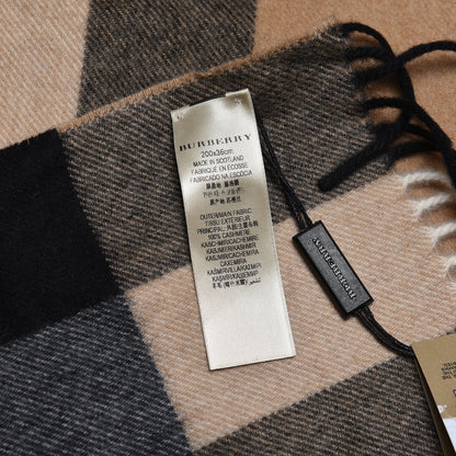 Burberry Cashmere Mega Check Fringe Scarf Camel 5 of 5