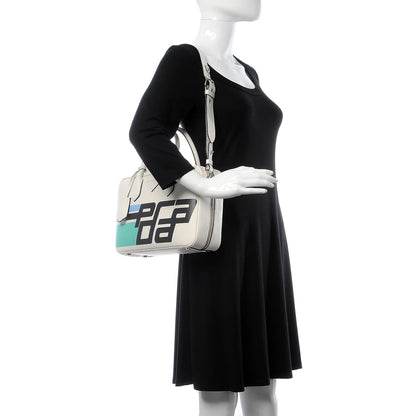 Prada City Calfskin Racing Logo Bowler White Black 2 of 7