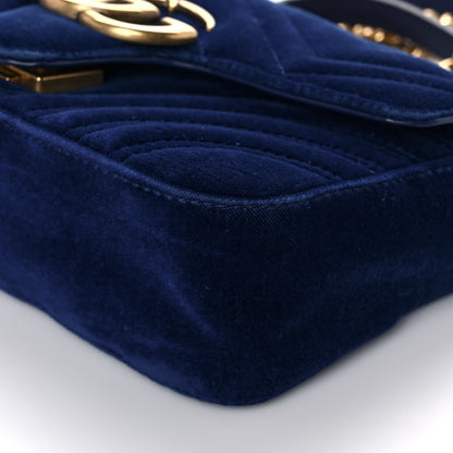 Gucci Velvet Matelasse Mini GG Marmont Shoulder Bag Cobalt Blue 9 of 10