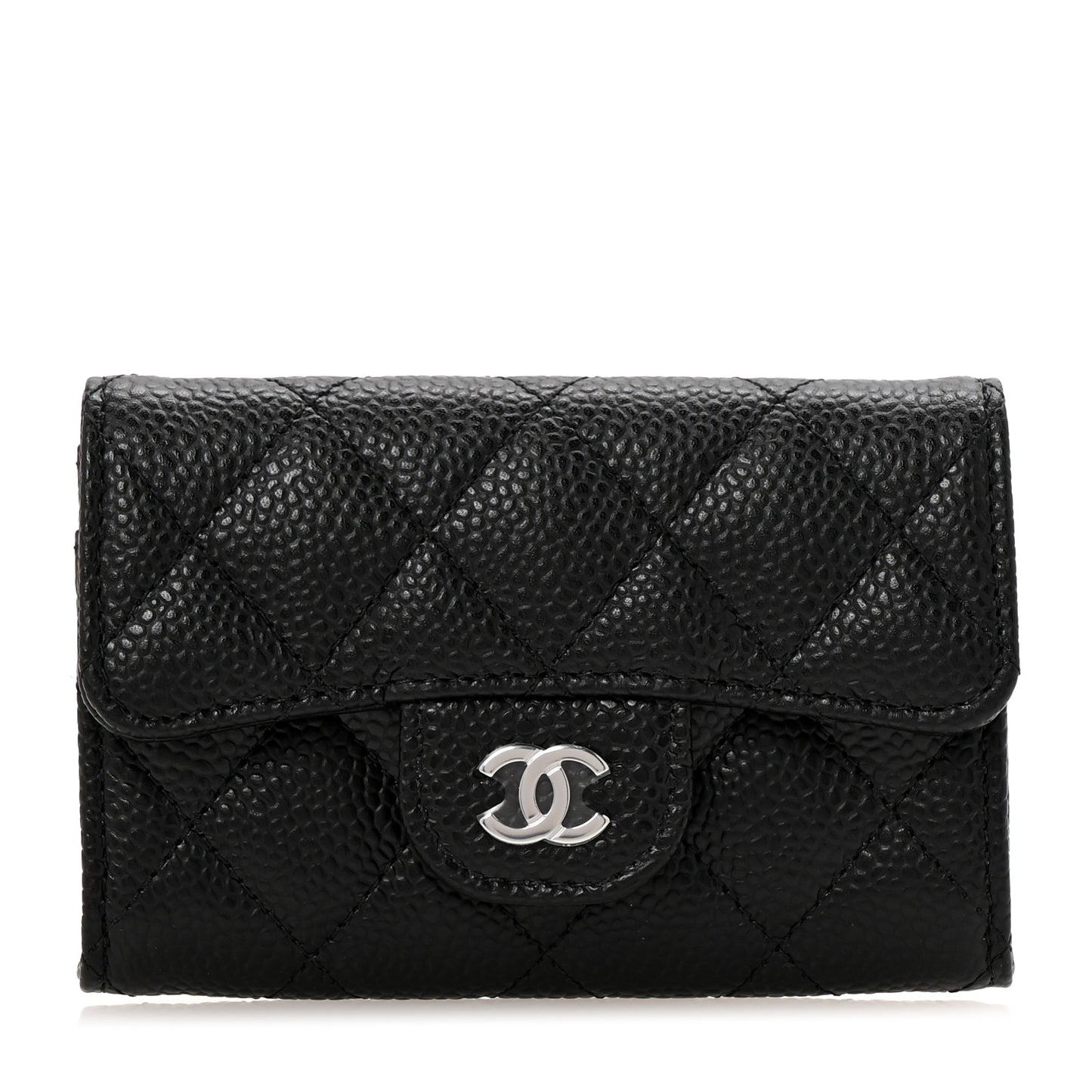 Caviar Quilted Flap Card Holder Wallet Black