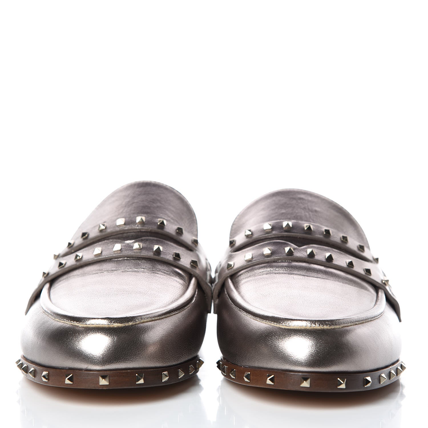 Valentino Garavani Metallic Lambskin Soul Rockstud Flat Mules 40 Silver 2 of 9