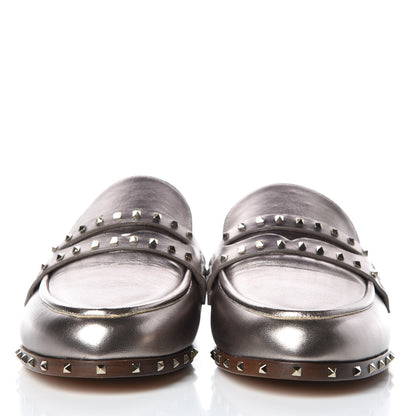 Valentino Garavani Metallic Lambskin Soul Rockstud Flat Mules 40 Silver 2 of 9