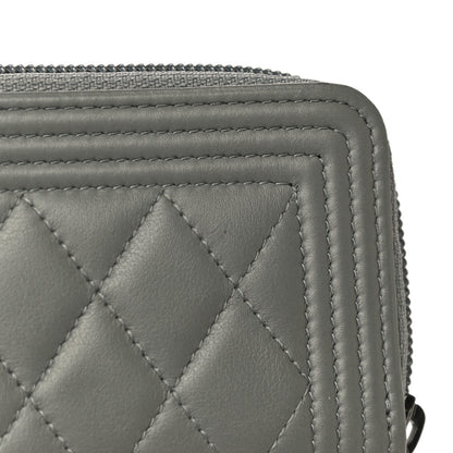 Chanel Lambskin Quilted Boy Zip Around Coin Purse Wallet Grey 11 of 14