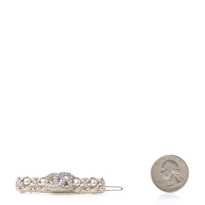 Chanel Pearl Crystal CC Hair Clip Barrette Gold 2 of 3